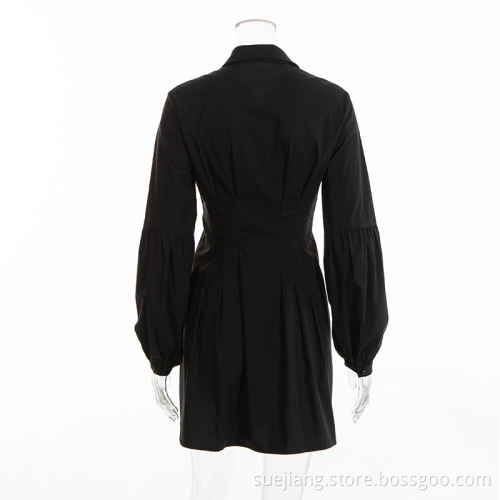 Long Sleeve Red Pleated Dress Women Working&Party Dress